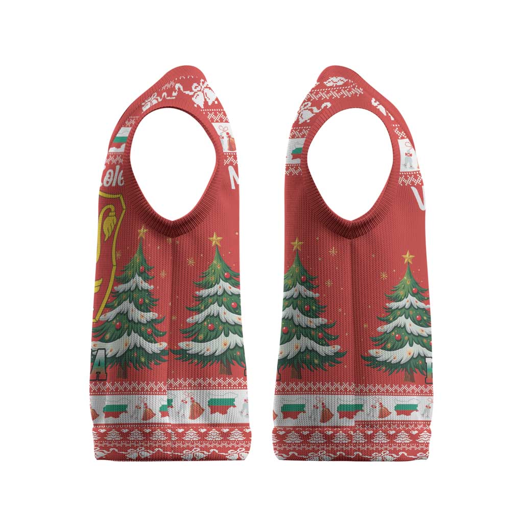 Bulgaria Christmas Knitted V-Neck Vest Merry Xmas Lion Crest - Wonder Print Shop