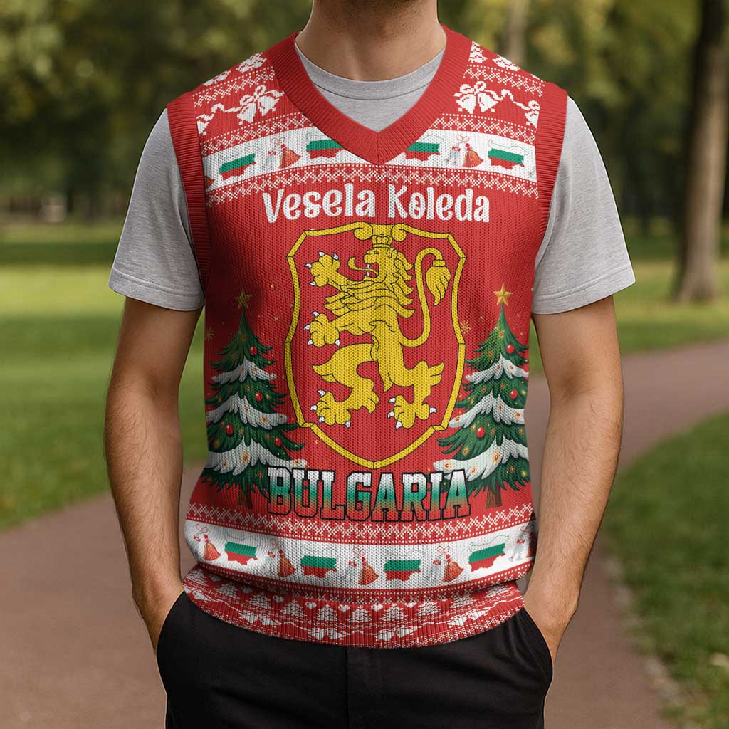 Bulgaria Christmas Knitted V-Neck Vest Merry Xmas Lion Crest - Wonder Print Shop
