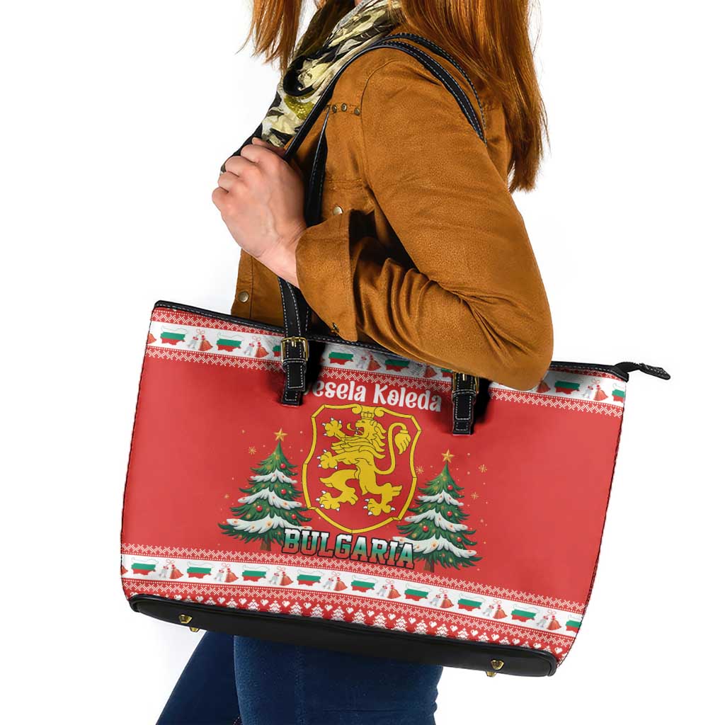 Bulgaria Christmas Leather Tote Bag Merry Xmas Lion Crest - Wonder Print Shop