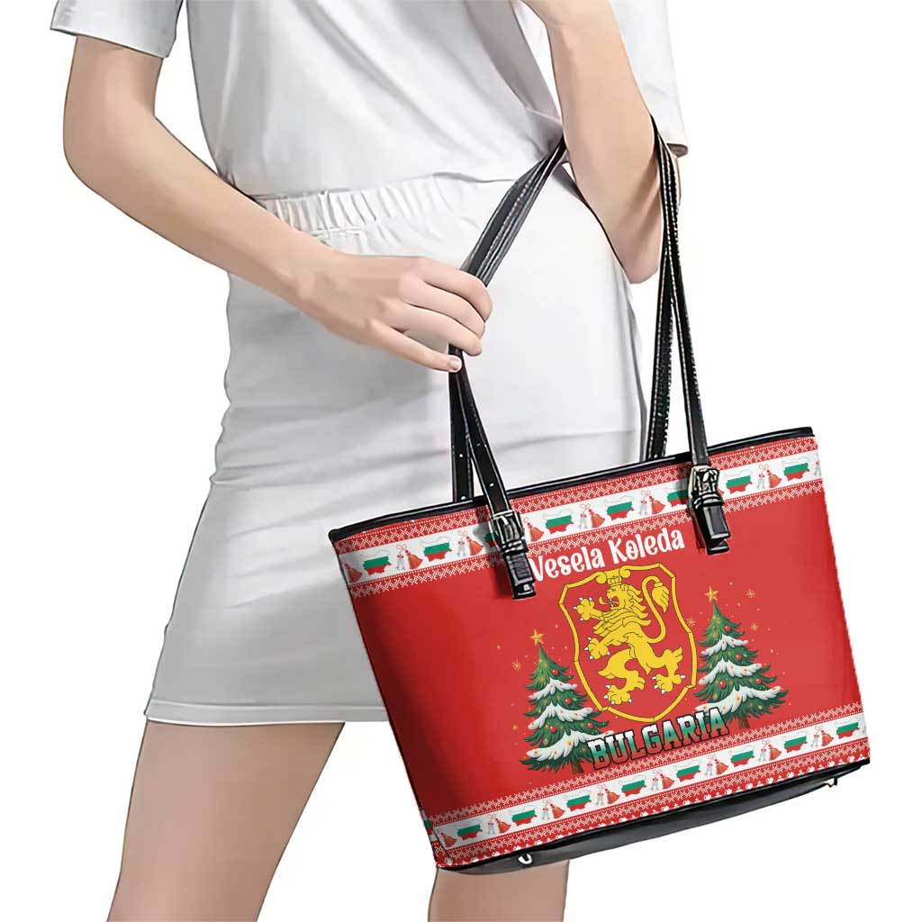 Bulgaria Christmas Leather Tote Bag Merry Xmas Lion Crest - Wonder Print Shop