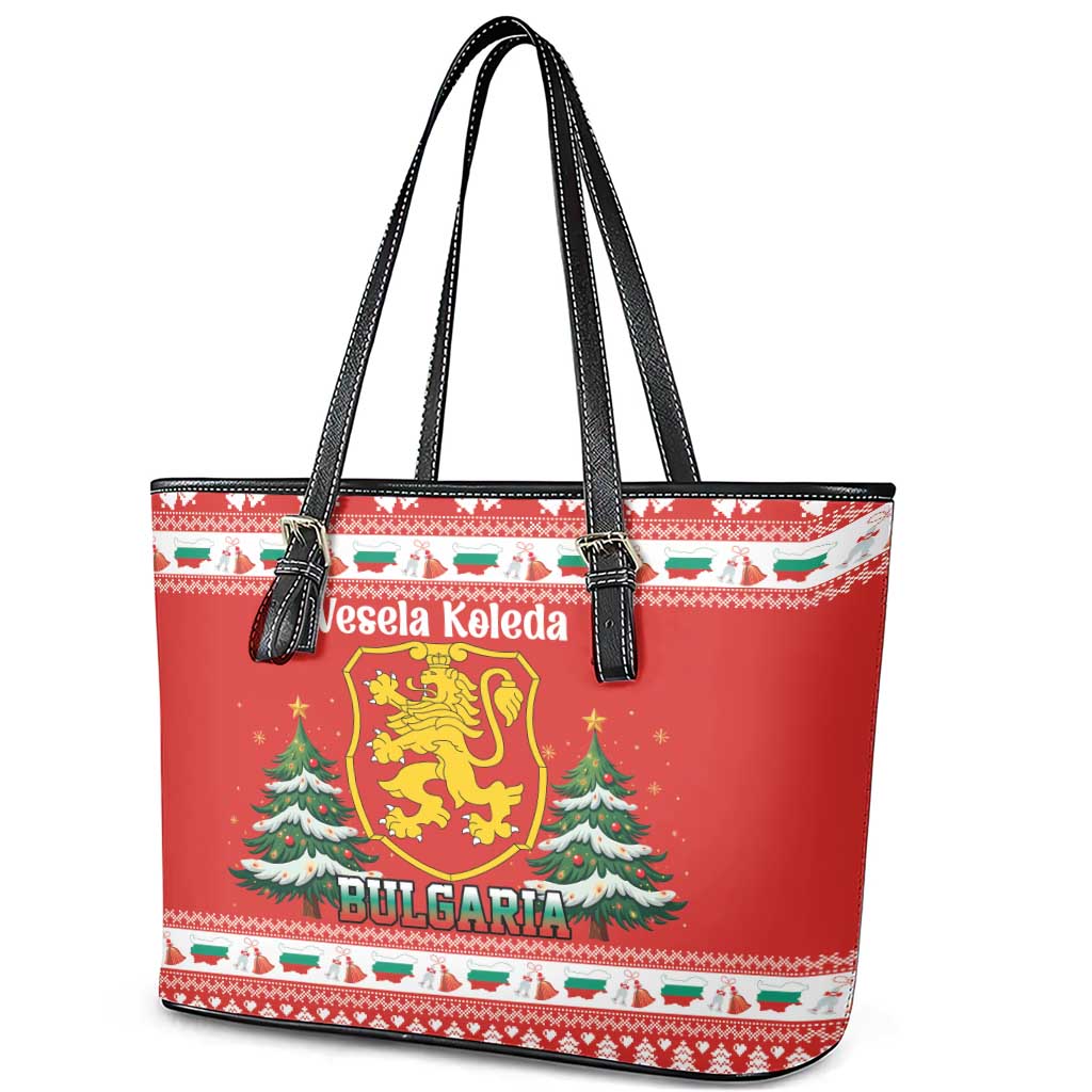 Bulgaria Christmas Leather Tote Bag Merry Xmas Lion Crest - Wonder Print Shop
