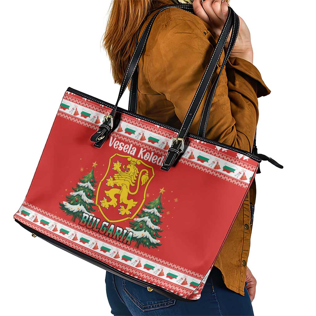 Bulgaria Christmas Leather Tote Bag Merry Xmas Lion Crest - Wonder Print Shop
