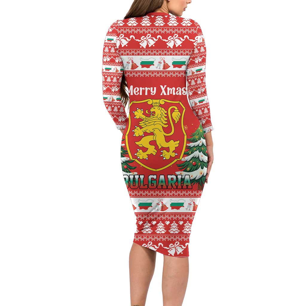 Bulgaria Christmas Long Sleeve Bodycon Dress Merry Xmas Lion Crest - Wonder Print Shop