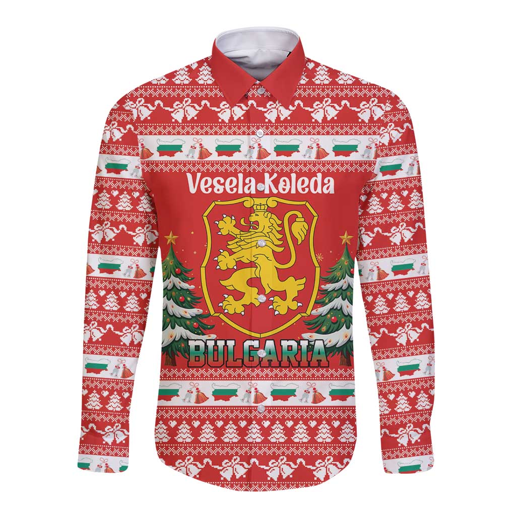 Bulgaria Christmas Long Sleeve Button Shirt Merry Xmas Lion Crest - Wonder Print Shop