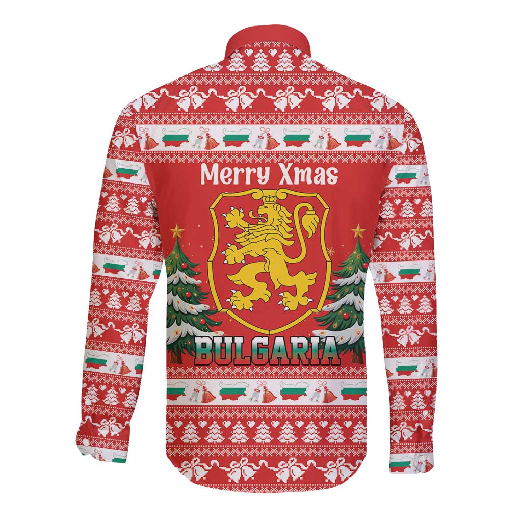 Bulgaria Christmas Long Sleeve Button Shirt Merry Xmas Lion Crest - Wonder Print Shop