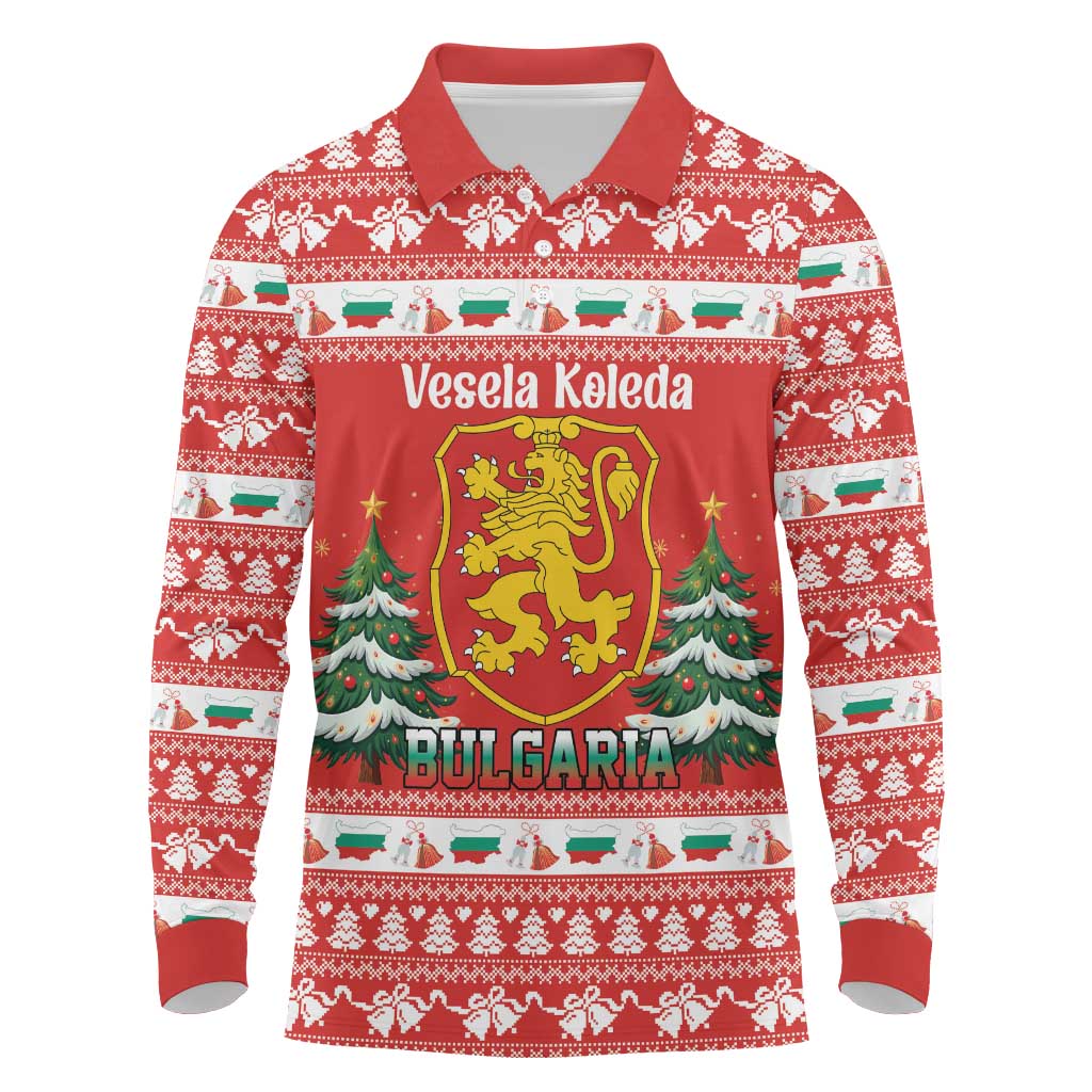 Bulgaria Christmas Long Sleeve Polo Shirt Merry Xmas Lion Crest - Wonder Print Shop