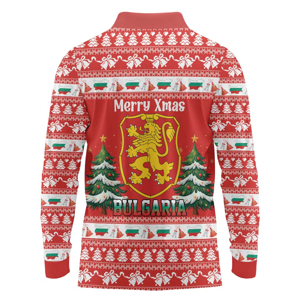 Bulgaria Christmas Long Sleeve Polo Shirt Merry Xmas Lion Crest - Wonder Print Shop