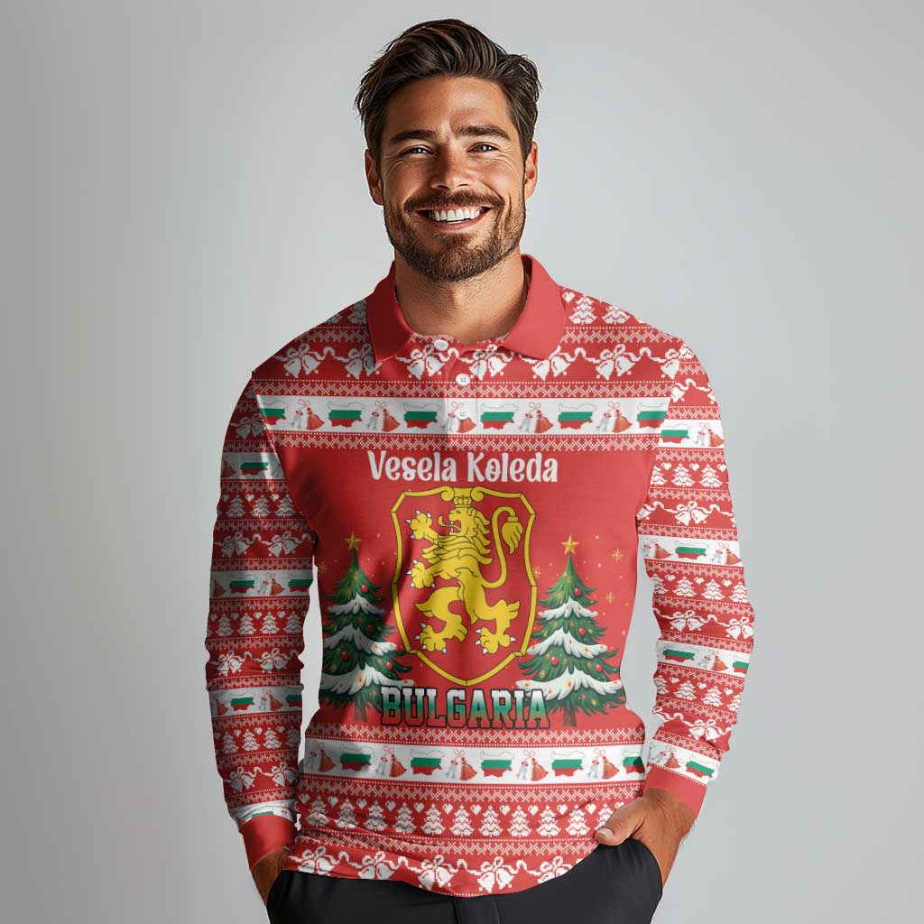 Bulgaria Christmas Long Sleeve Polo Shirt Merry Xmas Lion Crest - Wonder Print Shop
