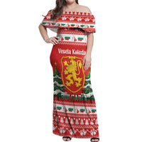 Bulgaria Christmas Off Shoulder Maxi Dress Merry Xmas Lion Crest - Wonder Print Shop