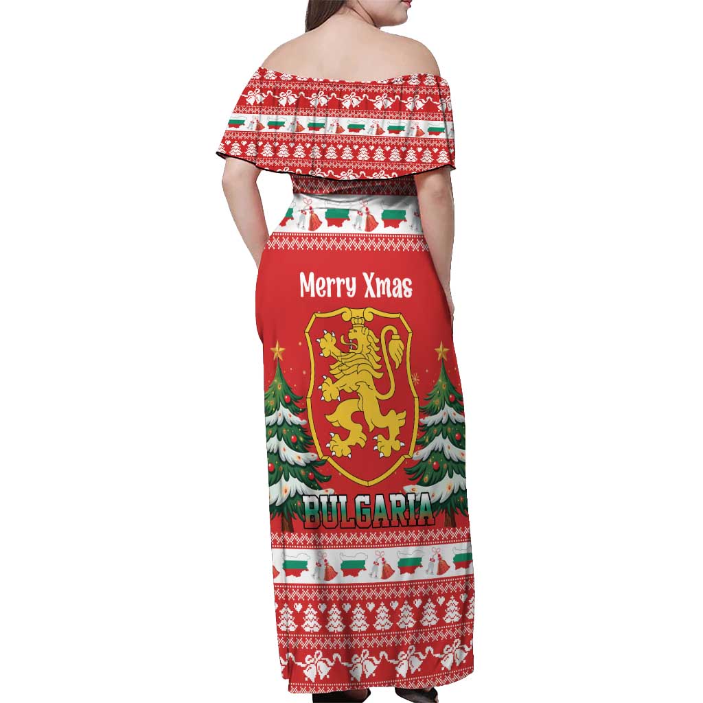 Bulgaria Christmas Off Shoulder Maxi Dress Merry Xmas Lion Crest - Wonder Print Shop
