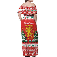 Bulgaria Christmas Off Shoulder Maxi Dress Merry Xmas Lion Crest - Wonder Print Shop