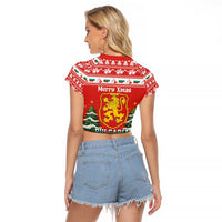 Bulgaria Christmas Raglan Cropped T Shirt Merry Xmas Lion Crest - Wonder Print Shop