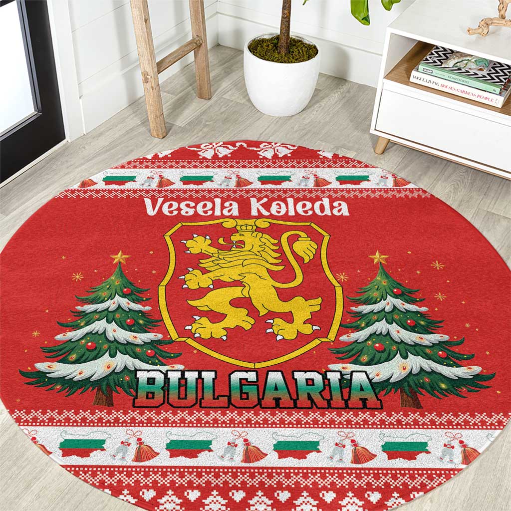 Bulgaria Christmas Round Carpet Merry Xmas Lion Crest - Wonder Print Shop