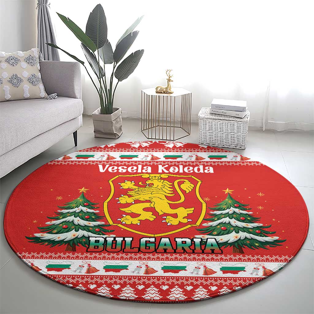 Bulgaria Christmas Round Carpet Merry Xmas Lion Crest - Wonder Print Shop