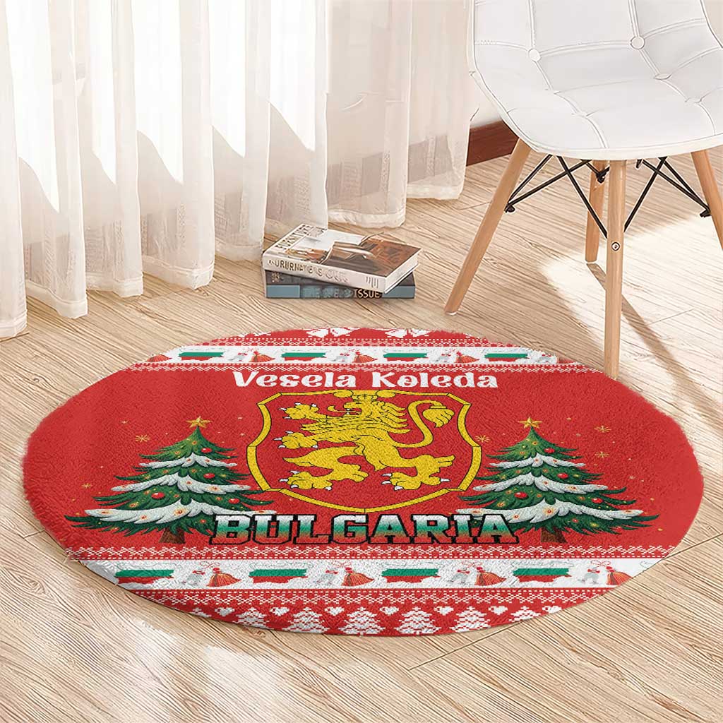 Bulgaria Christmas Round Carpet Merry Xmas Lion Crest - Wonder Print Shop