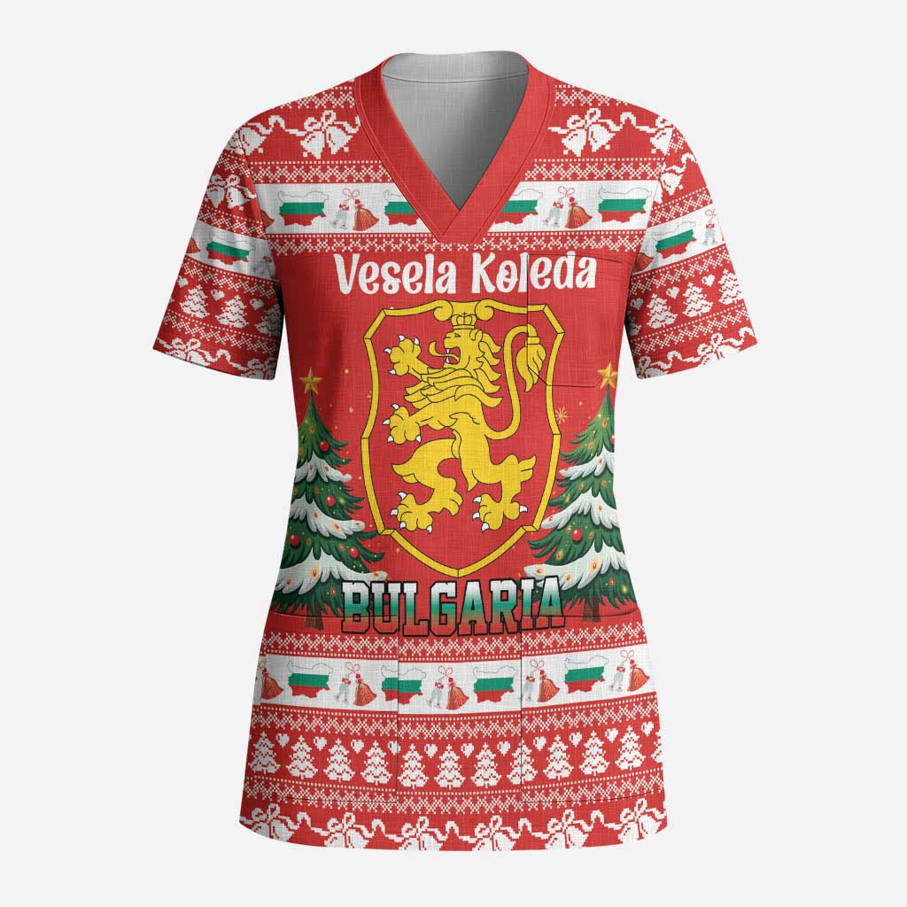 Bulgaria Christmas Scrub Top Merry Xmas Lion Crest - Wonder Print Shop