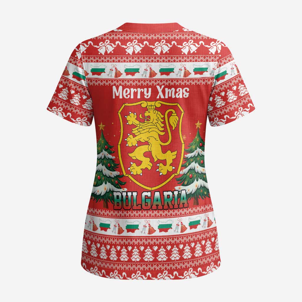 Bulgaria Christmas Scrub Top Merry Xmas Lion Crest - Wonder Print Shop