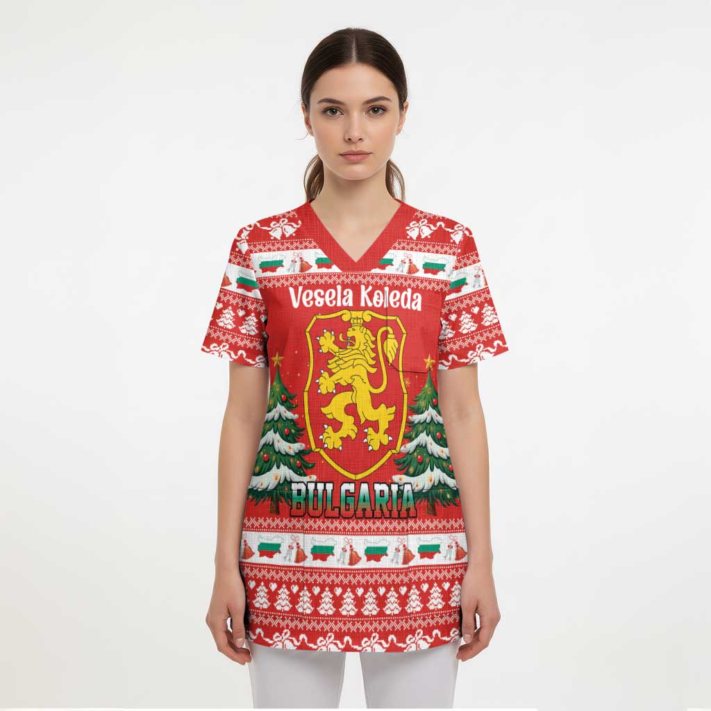 Bulgaria Christmas Scrub Top Merry Xmas Lion Crest - Wonder Print Shop
