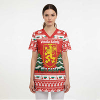 Bulgaria Christmas Scrub Top Merry Xmas Lion Crest - Wonder Print Shop