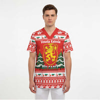 Bulgaria Christmas Scrub Top Merry Xmas Lion Crest - Wonder Print Shop