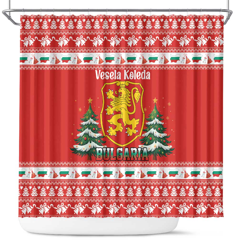 Bulgaria Christmas Shower Curtain Merry Xmas Lion Crest - Wonder Print Shop