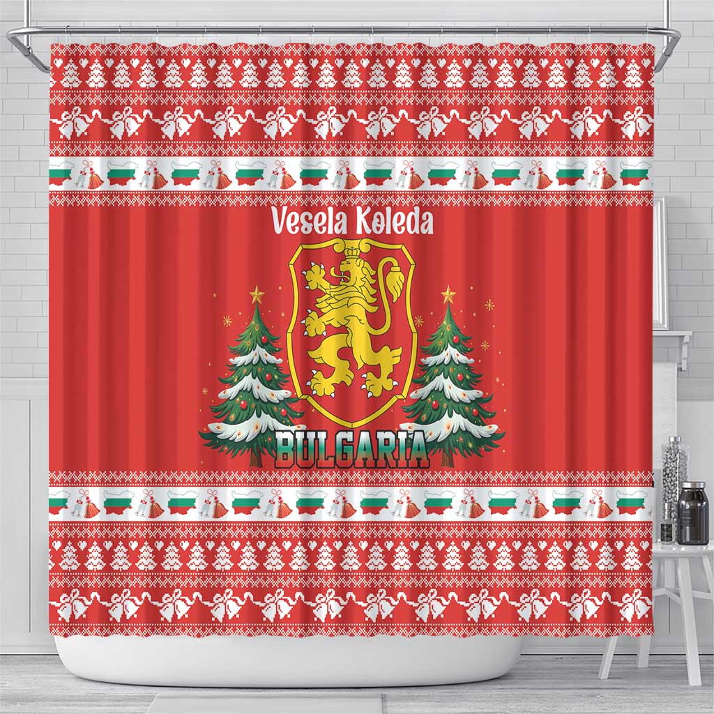 Bulgaria Christmas Shower Curtain Merry Xmas Lion Crest - Wonder Print Shop