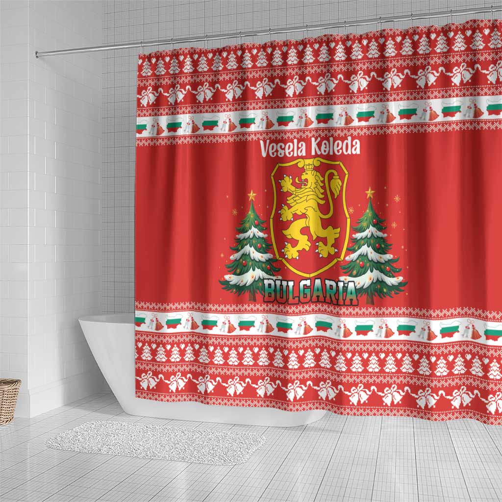 Bulgaria Christmas Shower Curtain Merry Xmas Lion Crest - Wonder Print Shop