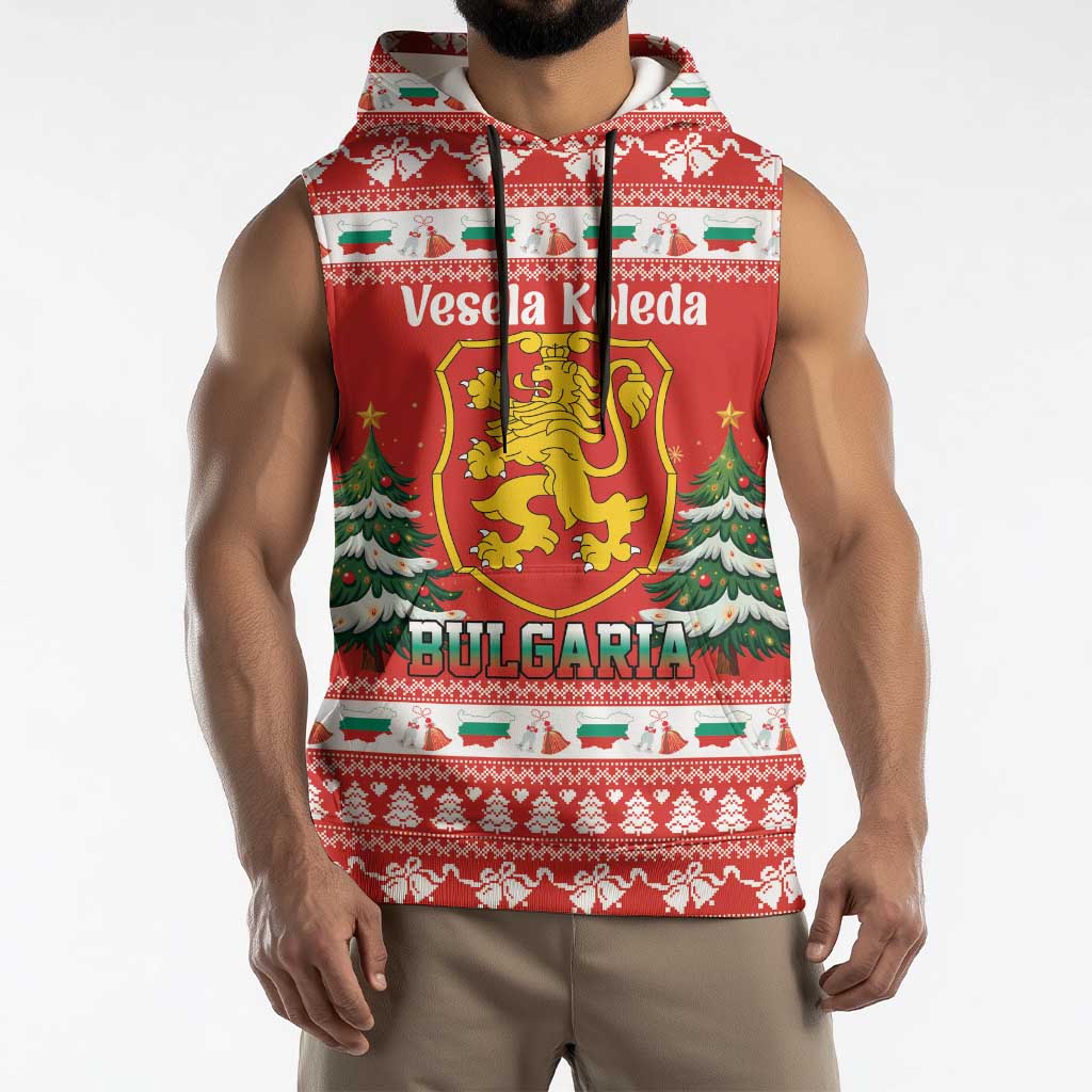 Bulgaria Christmas Sleeveless Hoodie Merry Xmas Lion Crest - Wonder Print Shop