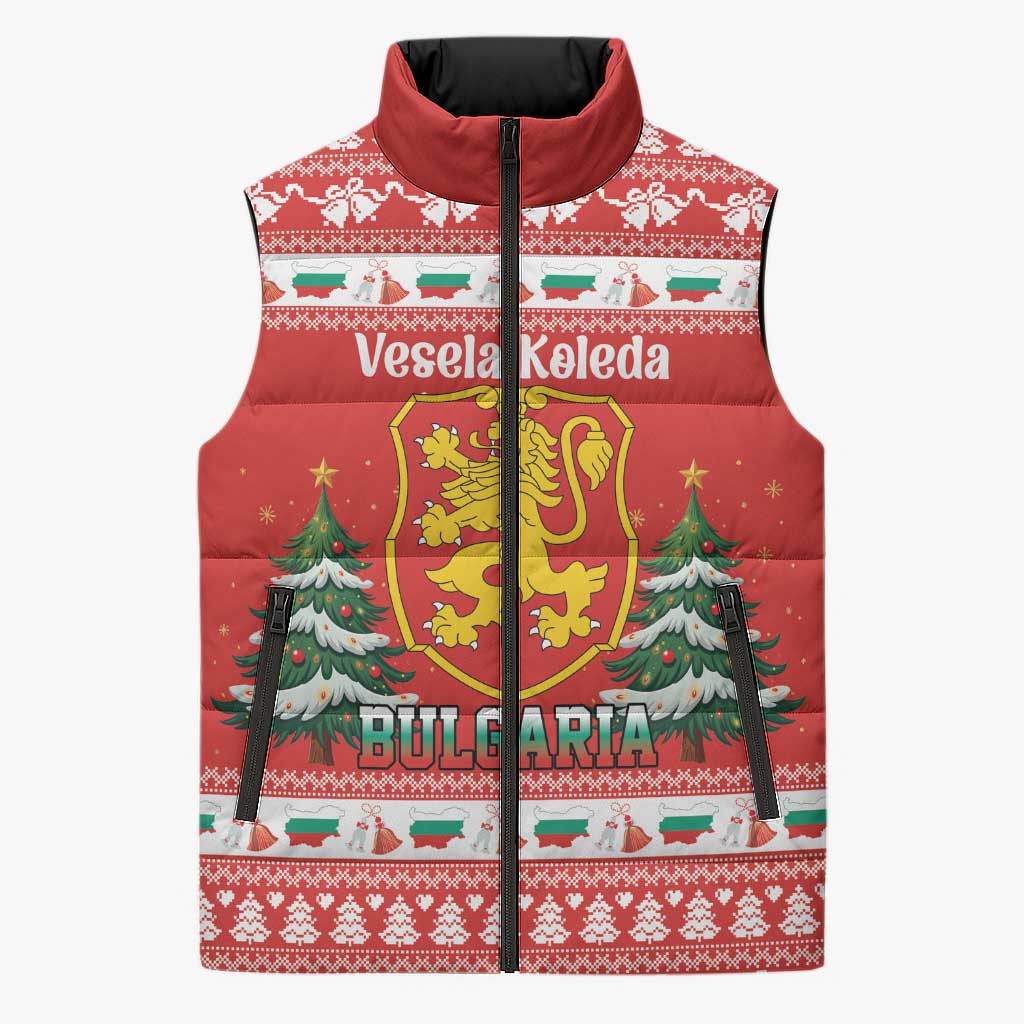 Bulgaria Christmas Sleeveless Puffer Jacket Merry Xmas Lion Crest - Wonder Print Shop