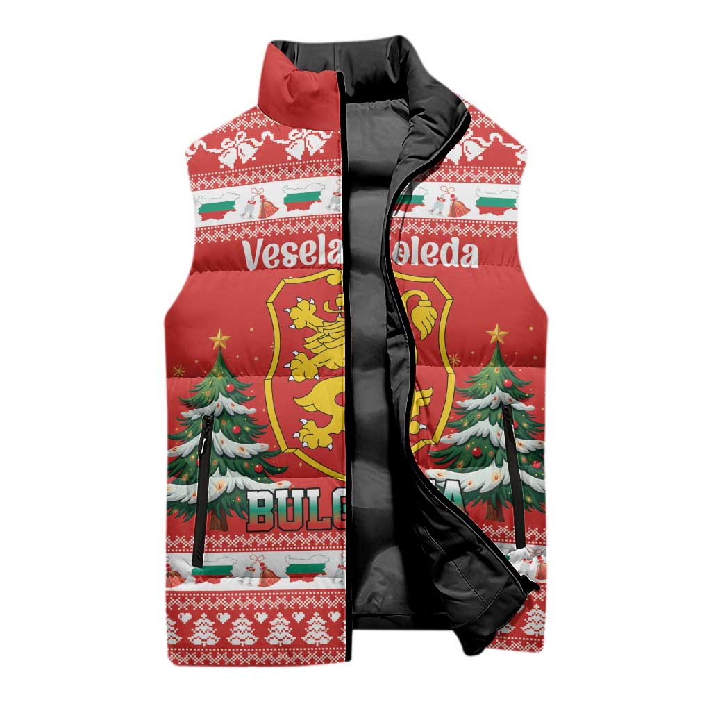 Bulgaria Christmas Sleeveless Puffer Jacket Merry Xmas Lion Crest - Wonder Print Shop