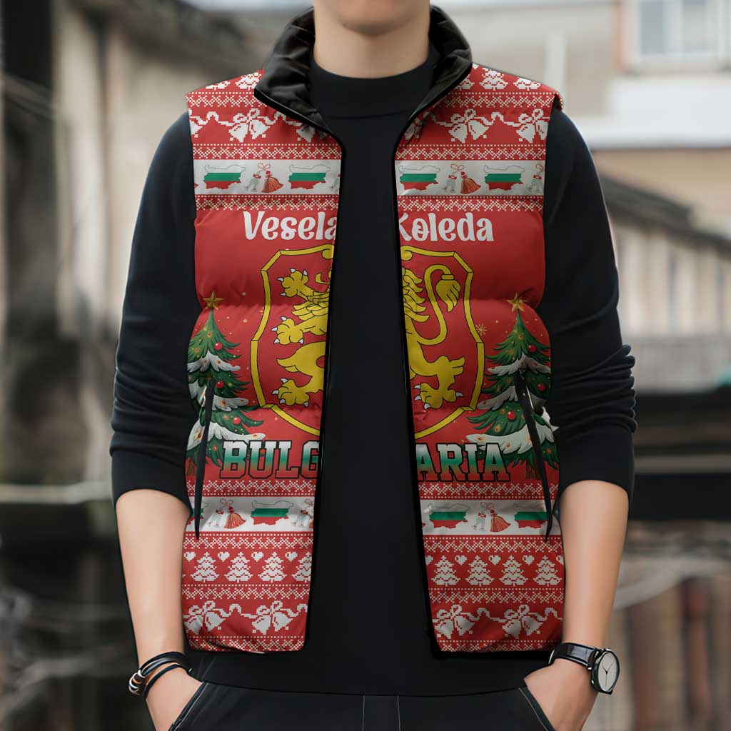 Bulgaria Christmas Sleeveless Puffer Jacket Merry Xmas Lion Crest - Wonder Print Shop