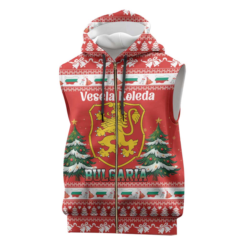 Bulgaria Christmas Sleeveless Zip Hoodie Merry Xmas Lion Crest - Wonder Print Shop