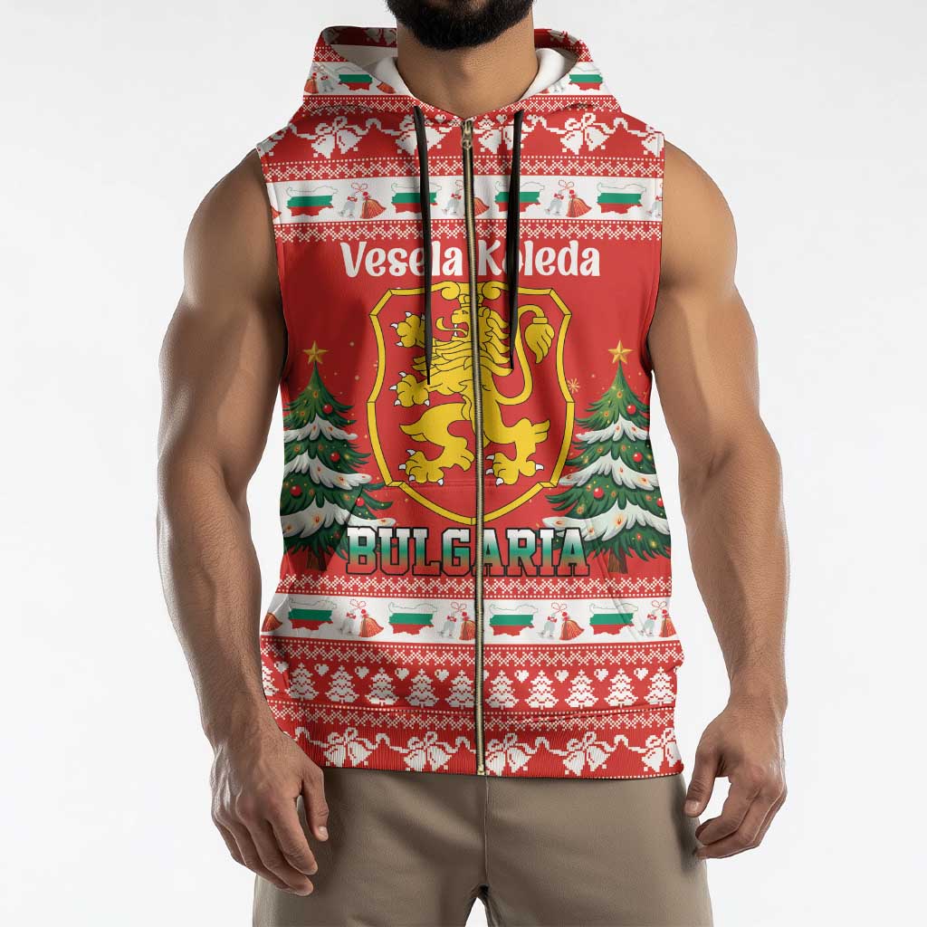 Bulgaria Christmas Sleeveless Zip Hoodie Merry Xmas Lion Crest - Wonder Print Shop