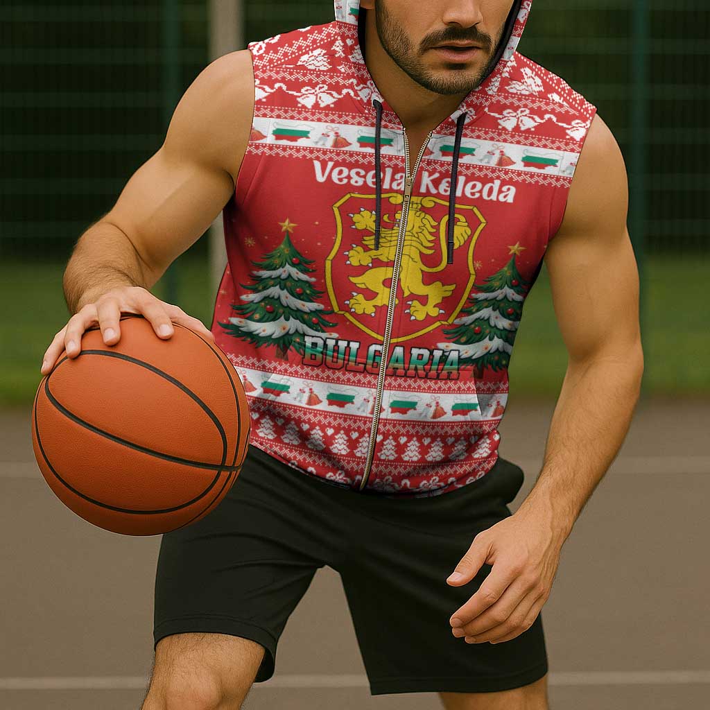 Bulgaria Christmas Sleeveless Zip Hoodie Merry Xmas Lion Crest - Wonder Print Shop