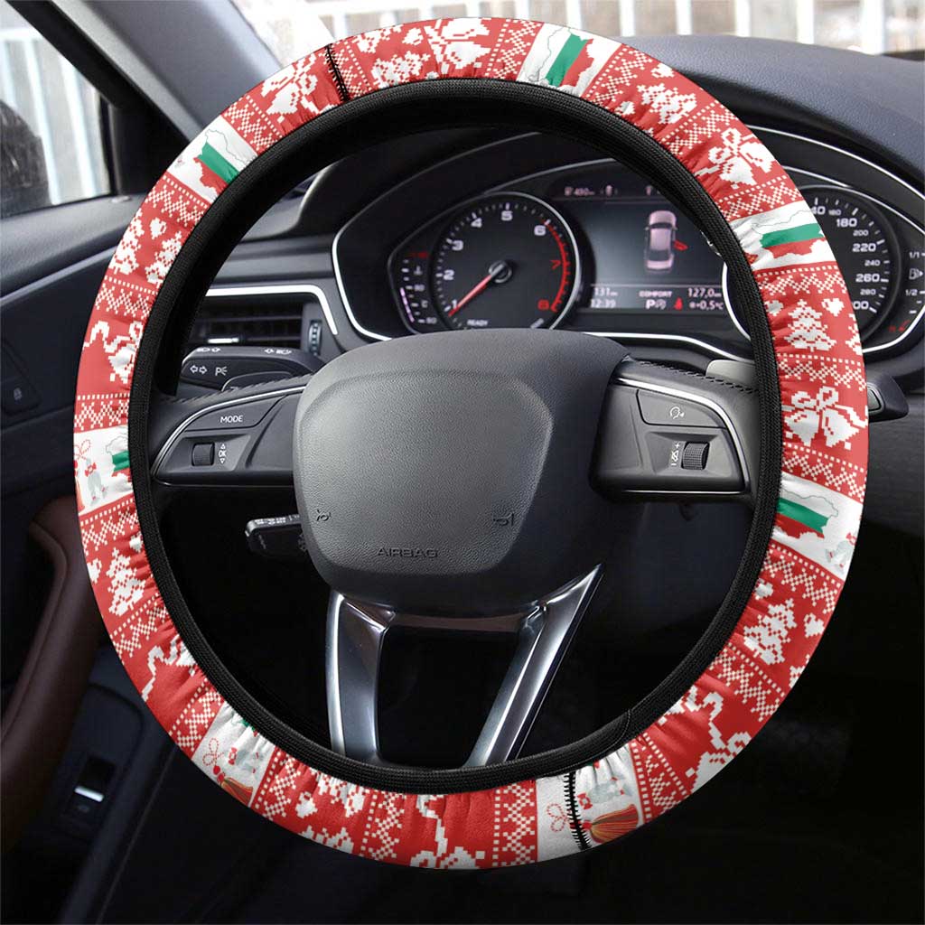 Bulgaria Christmas Steering Wheel Cover Merry Xmas Lion Crest - Wonder Print Shop