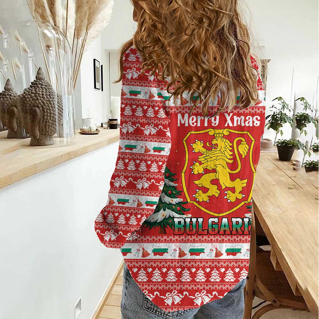 Bulgaria Christmas Women Casual Shirt Merry Xmas Lion Crest - Wonder Print Shop