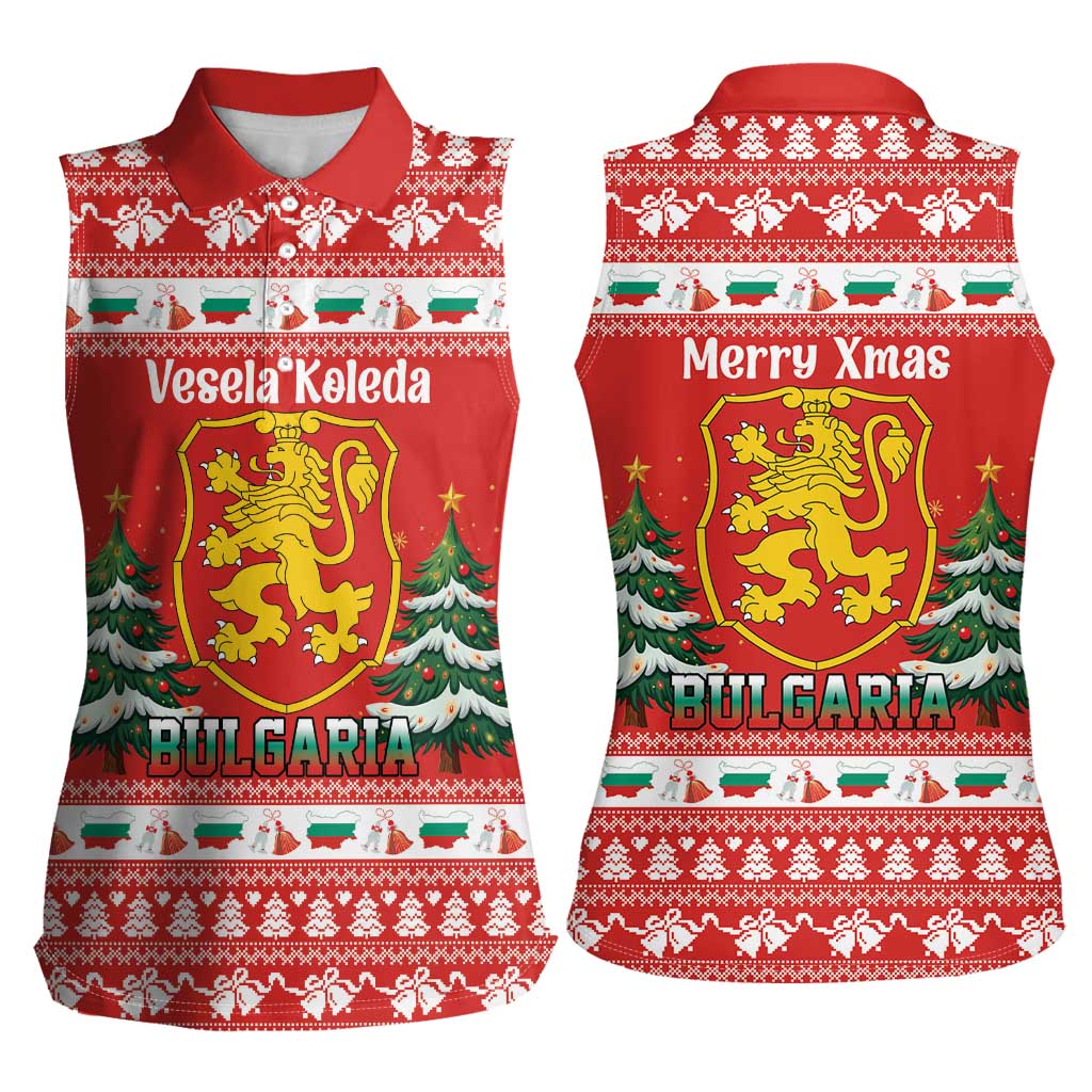 Bulgaria Christmas Women Sleeveless Polo Shirt Merry Xmas Lion Crest - Wonder Print Shop