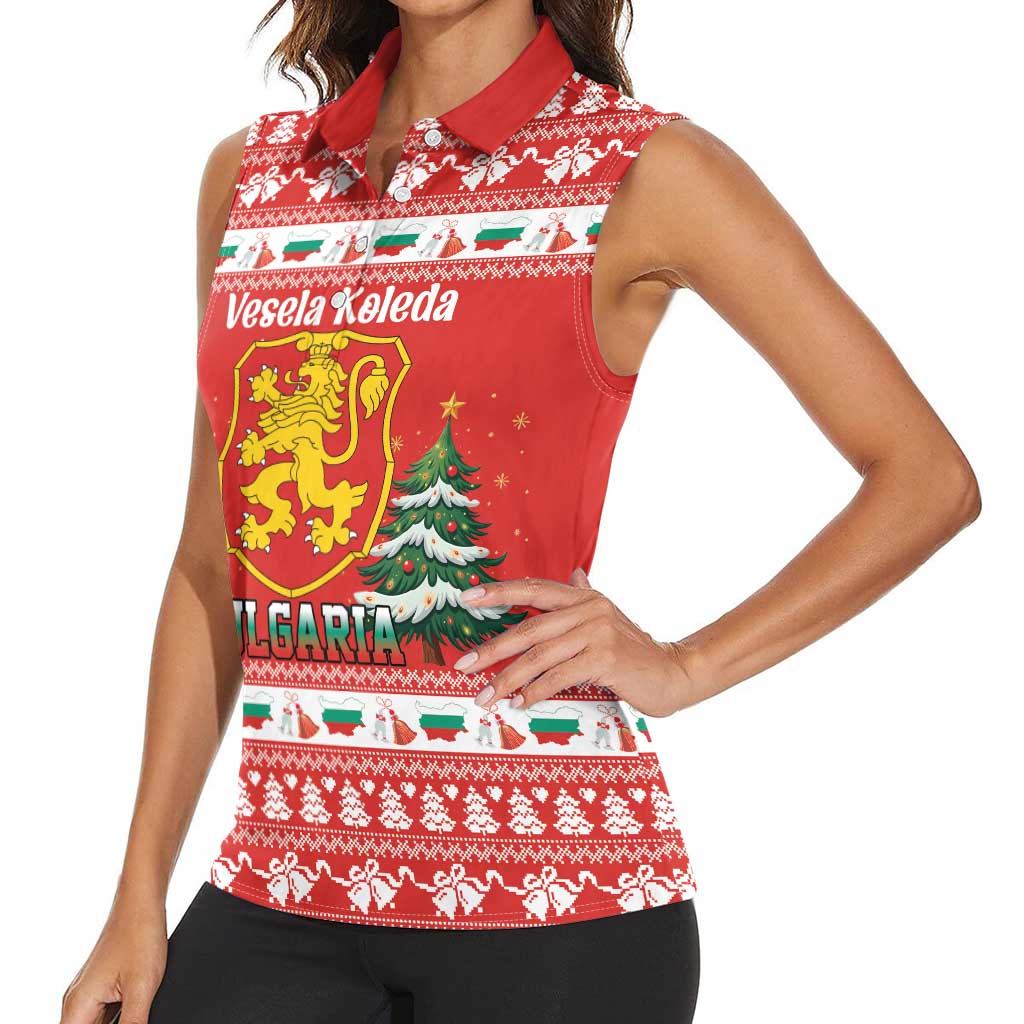 Bulgaria Christmas Women Sleeveless Polo Shirt Merry Xmas Lion Crest - Wonder Print Shop