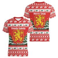 Bulgaria Christmas Women V-Neck T-Shirt Merry Xmas Lion Crest - Wonder Print Shop