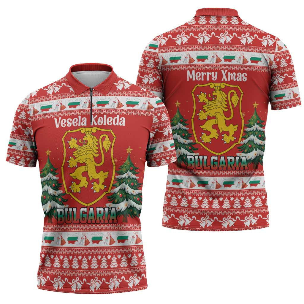 Bulgaria Christmas Zipper Polo Shirt Merry Xmas Lion Crest - Wonder Print Shop