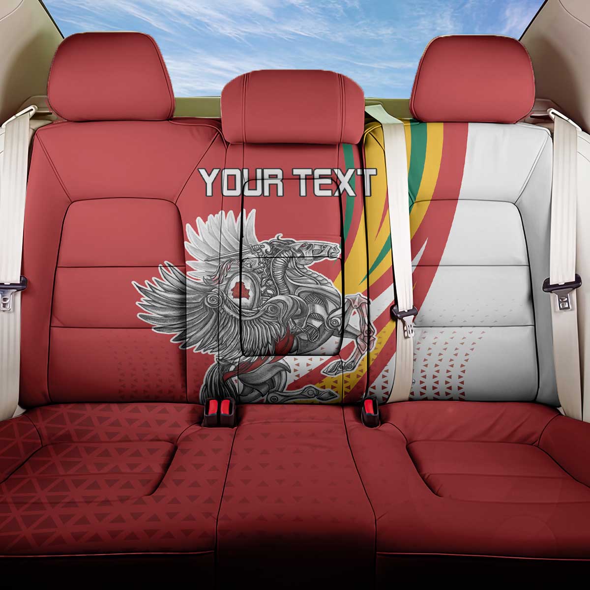 Personalized Lithuania Independence Day Back Car Seat Cover Lithuanian Vytis Swoosh - Wonder Print Shop