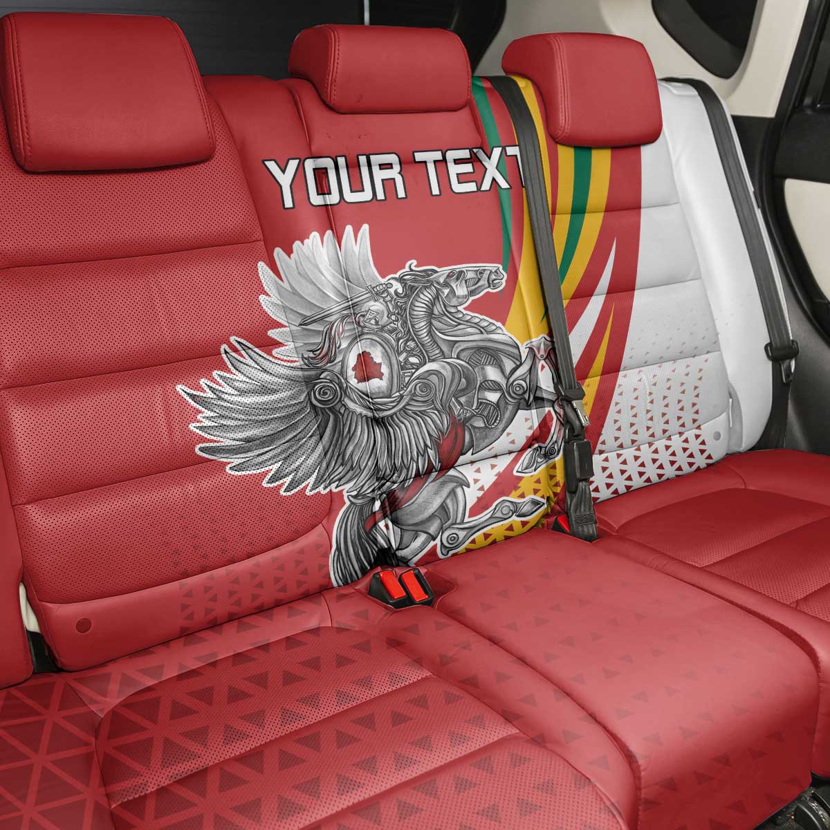 Personalized Lithuania Independence Day Back Car Seat Cover Lithuanian Vytis Swoosh - Wonder Print Shop