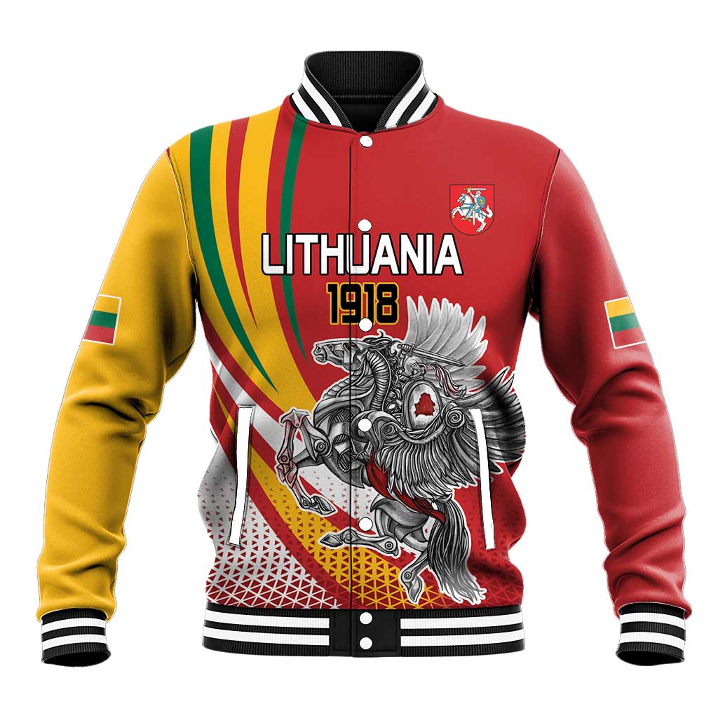 Personalized Lithuania Independence Day Baseball Jacket Lithuanian Vytis Swoosh - Wonder Print Shop