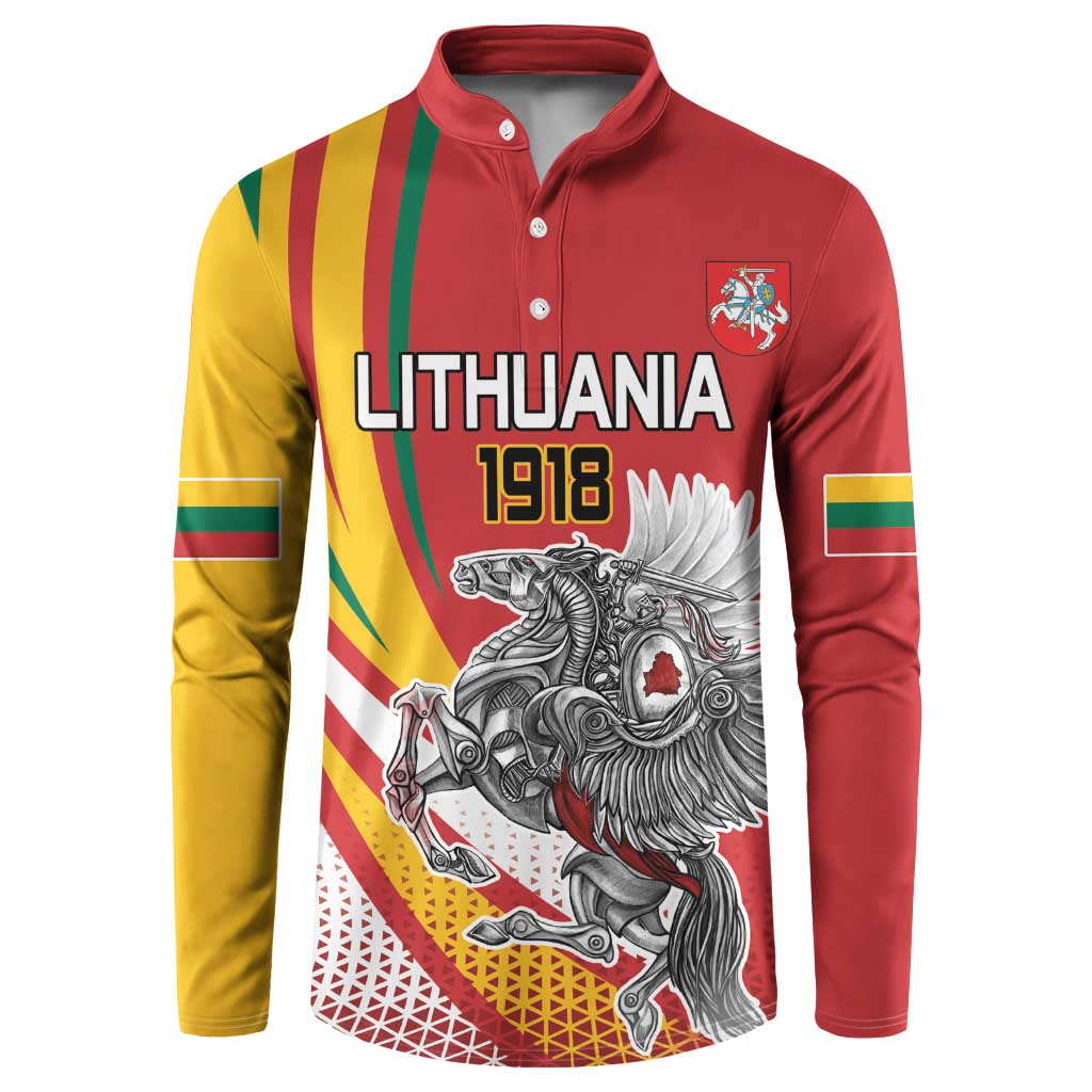 Personalized Lithuania Independence Day Button Sweatshirt Lithuanian Vytis Swoosh - Wonder Print Shop