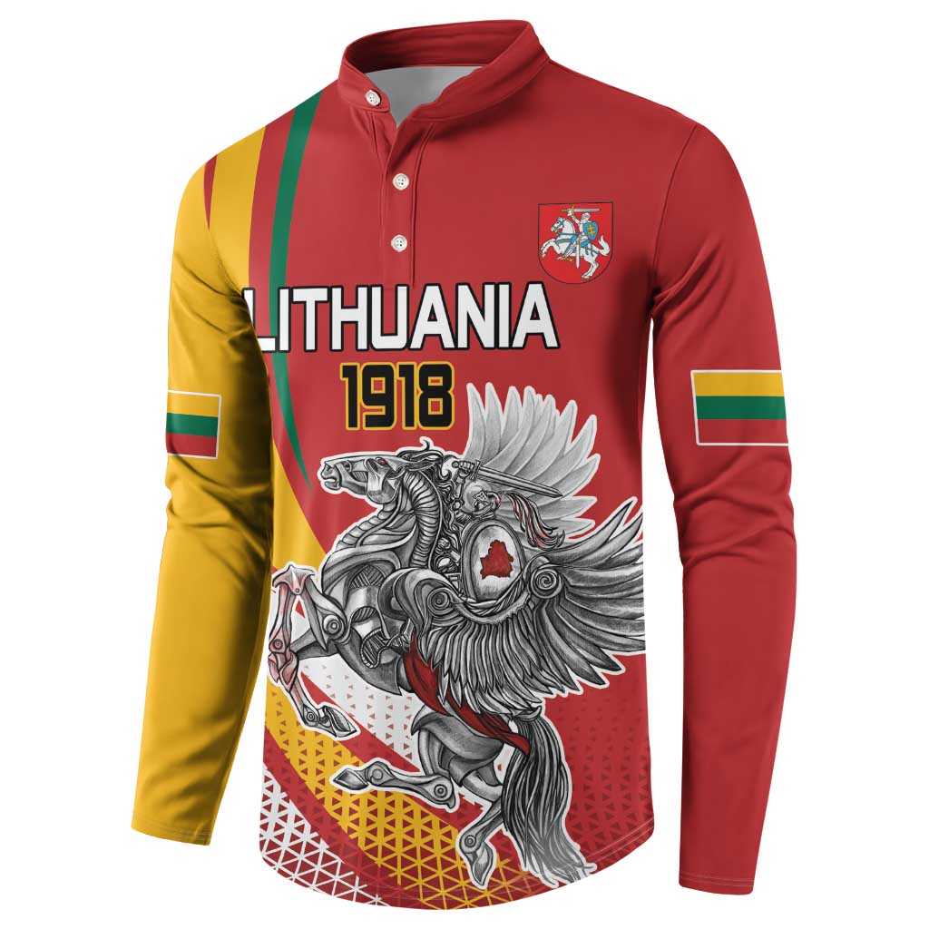 Personalized Lithuania Independence Day Button Sweatshirt Lithuanian Vytis Swoosh - Wonder Print Shop