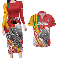 Personalized Lithuania Independence Day Couples Matching Long Sleeve Bodycon Dress and Hawaiian Shirt Lithuanian Vytis Swoosh - Wonder Print Shop