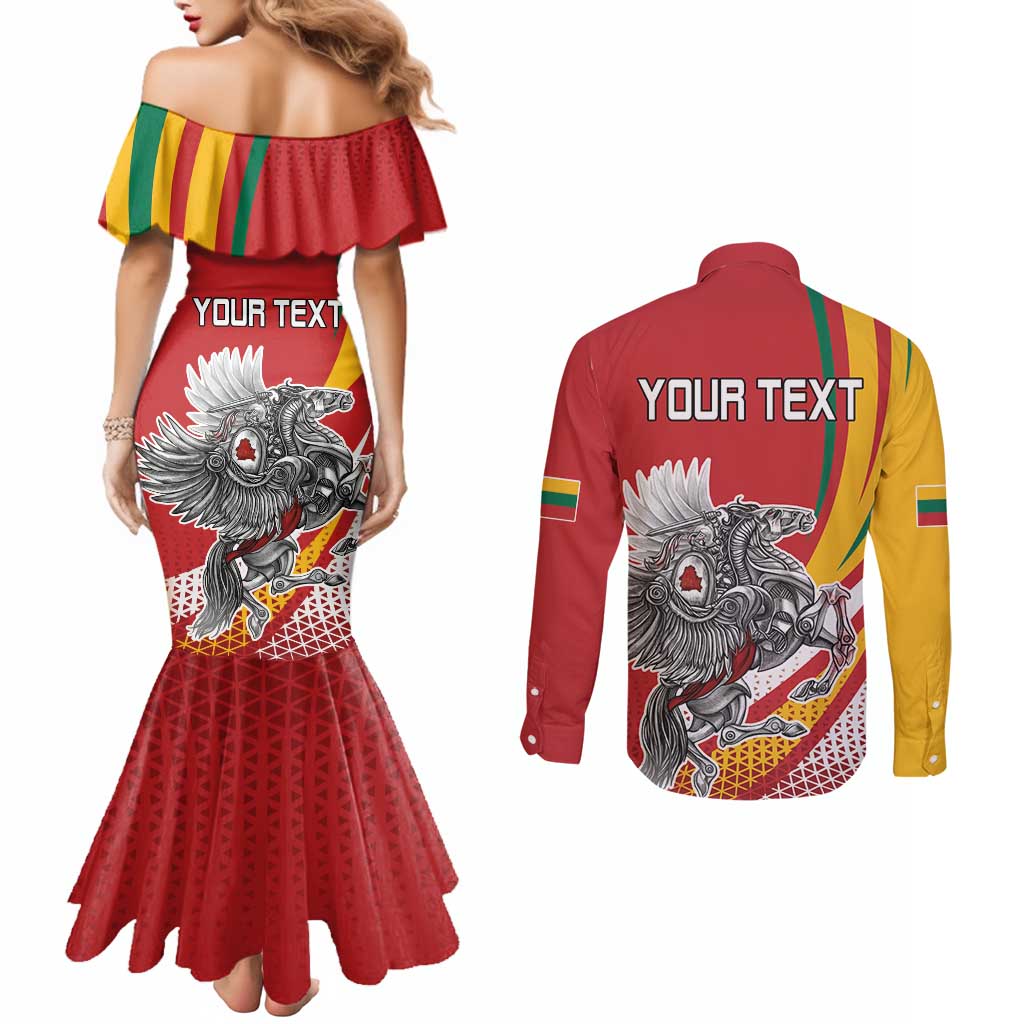Personalized Lithuania Independence Day Couples Matching Mermaid Dress and Long Sleeve Button Shirt Lithuanian Vytis Swoosh