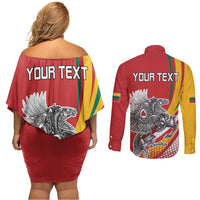 Personalized Lithuania Independence Day Couples Matching Off Shoulder Short Dress and Long Sleeve Button Shirt Lithuanian Vytis Swoosh - Wonder Print Shop