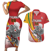 Personalized Lithuania Independence Day Couples Matching Short Sleeve Bodycon Dress and Hawaiian Shirt Lithuanian Vytis Swoosh - Wonder Print Shop
