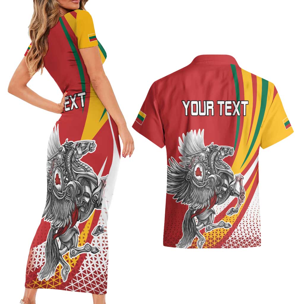 Personalized Lithuania Independence Day Couples Matching Short Sleeve Bodycon Dress and Hawaiian Shirt Lithuanian Vytis Swoosh - Wonder Print Shop